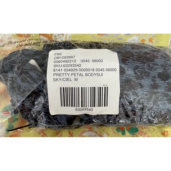 Free People Pretty Petal Off-Shoulder Blue Patterned Bodysuit NWT SZ M - Picture 12 of 15